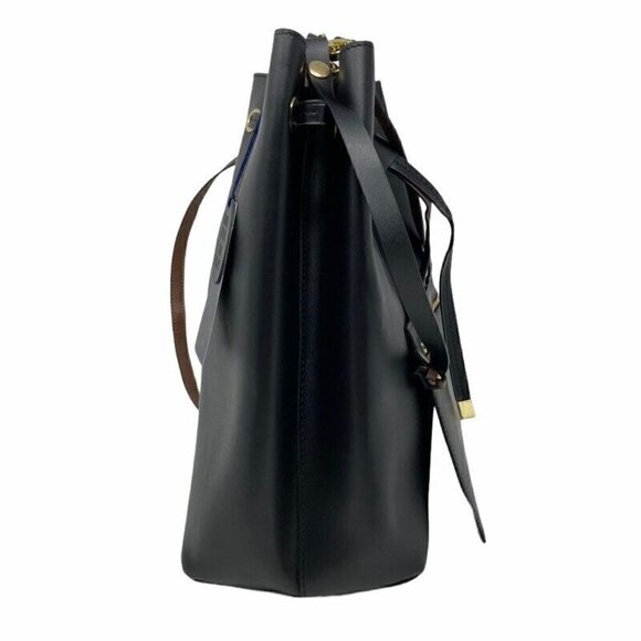 Rachel Roy Womens Bucket Bag Black Leather Magnetic Snap Drawstring Sling NEW - Picture 3 of 6